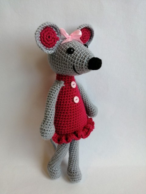 Myška háčkovaná malinová myška myš růžová háčkovaná 
