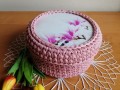 Košík s víkem háčkovaný starorůžový