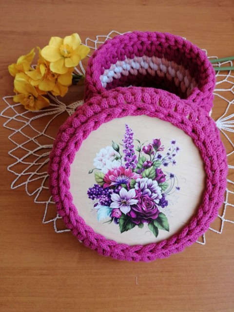 Košík háčkovaný malinový košík háčkovaný růžový krabička 