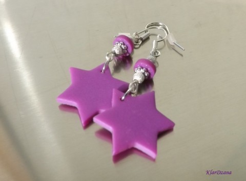 Náušnice Hvězdičky fialové náušnice fialová visací polymery hvězdičky polymerové hmoty 