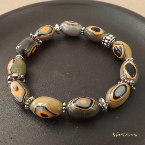 Korálkový náramek JeepOrange II náramek korálky oranžová černá stříbrná polymery fimo kovové šedostříbrná starostříbrná polymerové hmoty 