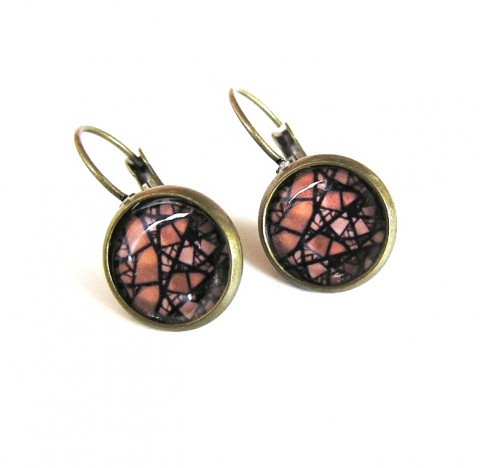 Hnědá mozaika náušnice hnědá mozaika starozlatá grafika střípky digitální grafika 