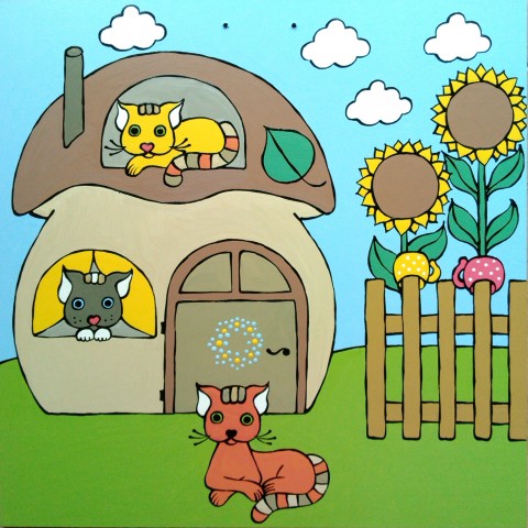 Obrázek - U tří koček. 1 dekorace dárek obraz kočka kocour kočička láska obrázek kočky kotě kočičky pohoda koťata kocourek pro radost siesta pro štěstí 