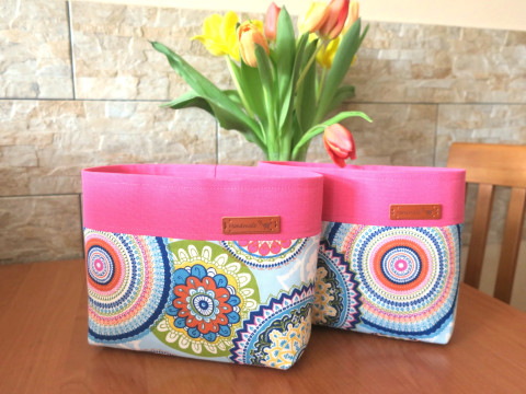 Látkový košík - Barevné Mandely dekorace dárek kuchyně košík koš bavlna puntíky organizér koupelna textilní látkový na drobnosti renopast vystužený 