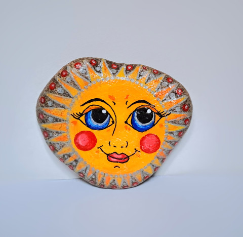 Sluníčko modrooké - malovaný kámen modrá žlutá slunce sluníčko veselý úsměv hřejivý okatý malovaný kámen modré oči pozitivní ladění 