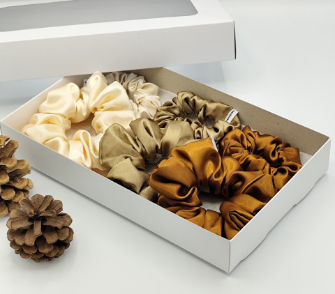 Dárková sada camel - 6 scrunchies spona sponka sponky do vlasů spony scrunchies scrunchie 