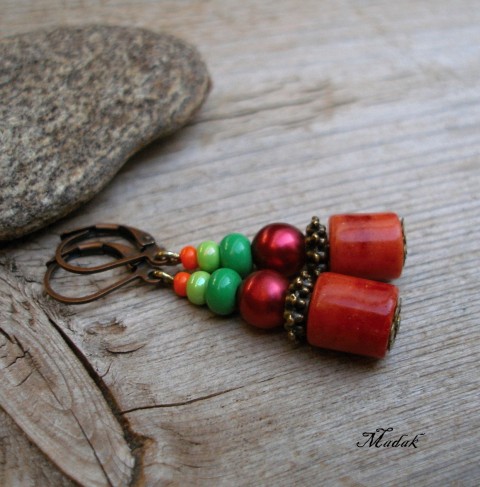 Náušnice No. V náušnice oranžová zlatá hnědá zelené karamel vinová 