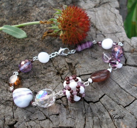 STORY XVII. - náramek SLEVA z 277,- náramek originální podzim list barevné fialová bílá hnědá vínová starobylé ketlovaný jedinečný červenomodrá story příběh 