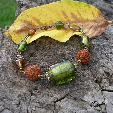 Christinne - náramek, SLEVA z 277,- náramek originální zelená podzim barevné starobylé ketlovaný jedinečný příběh 