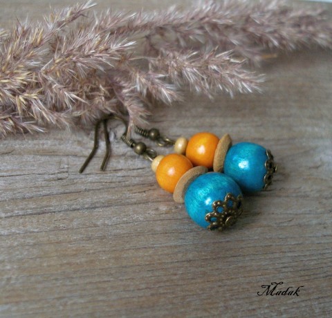 Kolekce Flowering wood CLII. náušni dřevěné originální zelená náušnice oranžová tyrkysová barevný veselý keramický podzimní dámské 