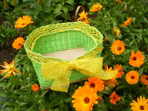 Ošatka zelená dárek zelená ruční práce ošatka pedig žlutá juta 