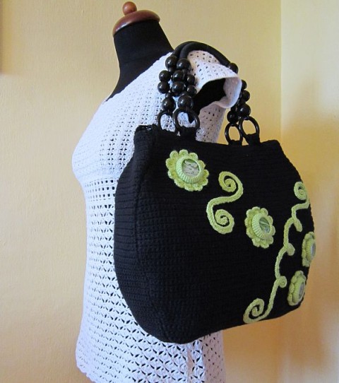 Kabelka Isabela kabelka originální dárek taška květina sklíčko háčkovaná černá květ taštička aplikace kabela náročná společnost zaměstnání 