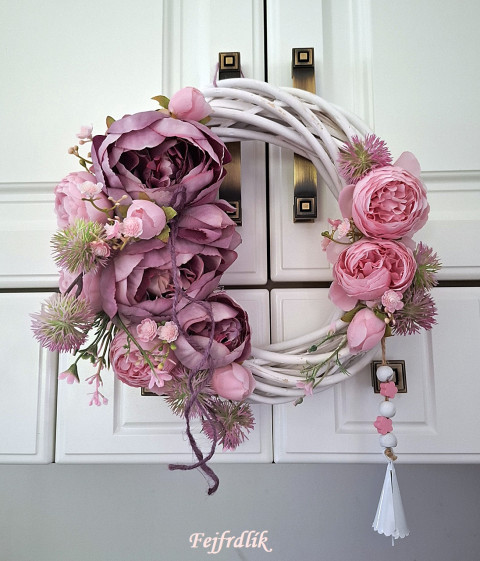 čas pivoněk.. domov dekorace fialová zvoneček věneček růžovofialová bílý romantický na dveře do bytu zvoní trvanlivý pivoňkový 