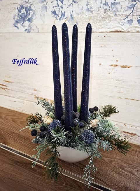 vánoční svícen v borůvčí ;-).. modrý dekorace originální vánoce borůvkový vánoční svícen půlnoční modrá do bytu b 