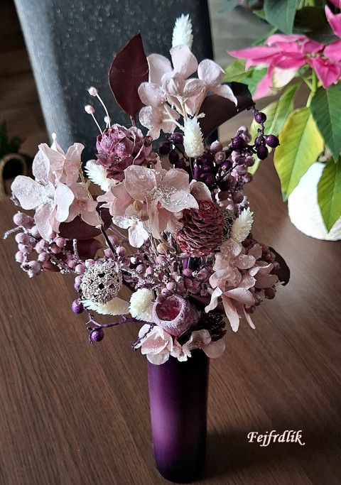 zimní kytička ,,růžová zima.. :) dekorace originální vánoce růžová růžovofialová hortenzie sušinová vázaná kytice zimní kytička 