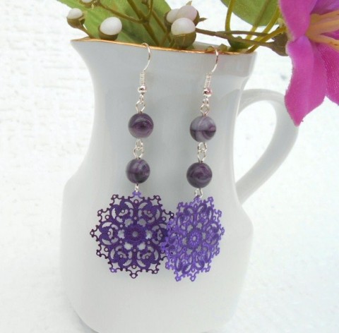 Náušnice fialová krajka originální náušnice fialová fialové dlouhé kolo kulaté delší do uší 