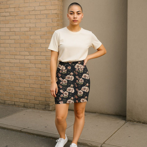 Dámská sukně květy na černé - S/M fialová sukně zajímavá krátká purpurová business 