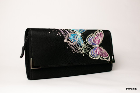 Motýli na černé kabelka originální dárek taška květina peněženka motýl květy dáreček výšivka kůže koruna peníze imitace nákupní nákupy karty dolar shopping euro 