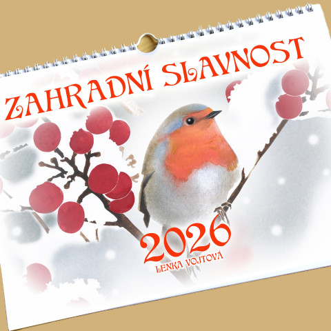 Kalendář 2026 - ZAHRADNÍ SLAVNOST myška zahrada kuřátko ježek barevný veverka měsíční modrásek a4 slavnost sýkorka kalendář červenka rosnička krtek čmelák nástěnný plch 