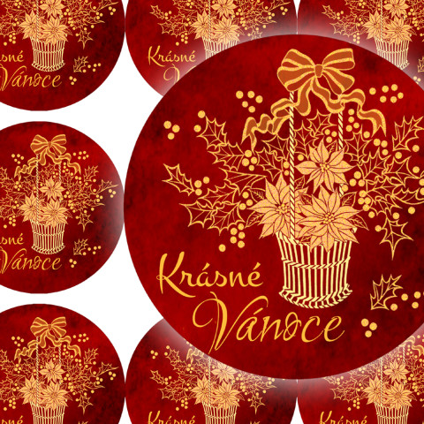 ZLATÝ KOŠÍČEK - samolepky červená zábava zima květina vánoce zlatá košík přání příroda vánoční košíček diář deník advent obálka cesmína vánoční hvězda nálepka štědrý den štědrý večer pohlednice samolepky samolepka 