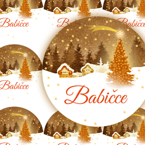 VESNIČKA-BABIČCE - jmenovky zábava sníh strom zima vánoce jmenovka přání příroda vánoční hvězda hvězdička jmenovky advent babička domy vesnička nálepka samolepky samolepka 