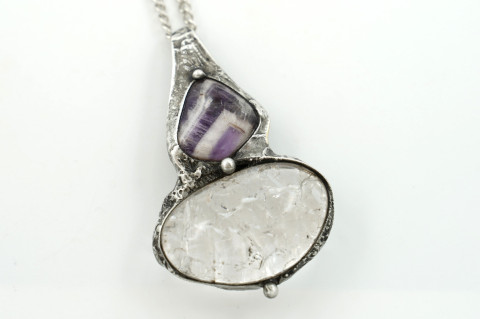 Harmonie (ametyst, křišťál) náhrdelník přívěsek cín křišťál ametyst přívěs amulet mosaz 