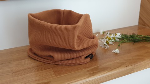 Nákrčník * Karamel RIB čepice šití hnědá úplet čelenka karamel nákrčník teplákovina set překřížená rib žebrovaný jungle green 