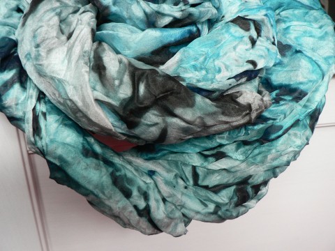 Šál velký tyrkys -černý, 180x90cm velký hedvábný šál 