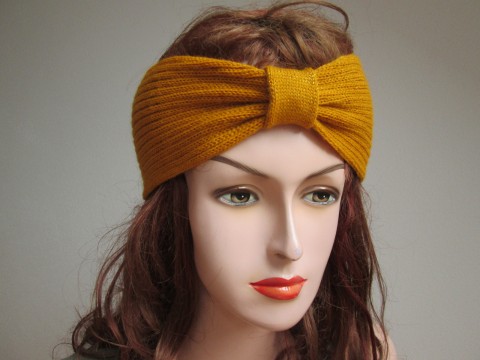 Čelenka mašle - hořčicová žlutá čelenka hořčicová pletená čelenka čelenka mašle hořčicová čelenka žlutá čelenka 