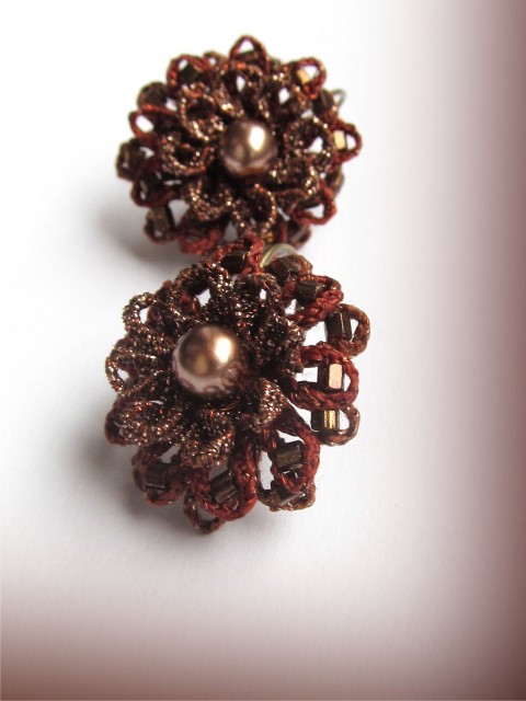 Náušnice Květinky náušnice květina krajka měď paličkovaná romantická 