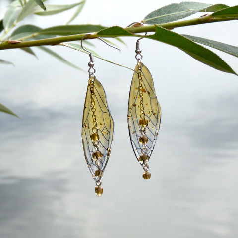 Náušnice - motýlí křídla - žlutá originální víla náušnice motýl dívčí žlutá motýlek dlouhé veselá originál motýlci fantasy vodní motýli křídlo handmade řetízkové motýlí křídla rozpustilá vílí křídla 