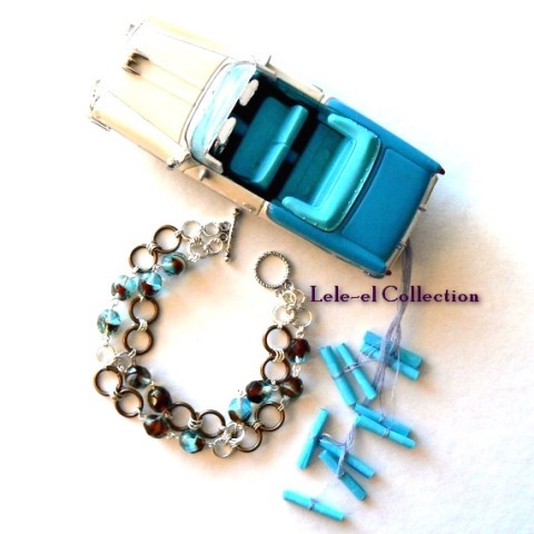 Axelle náramek dárek modrá auto přání dáreček hnědá šedá svatba stříbrná kroužky náramky bronzová kroužek cesta blankyt dar světle modrá kabriolet fáro 