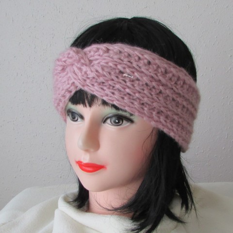 Čelenka růžová háčkovaná ženy dámská čelenka starorůžová teplá hřejivá 80% akryl 15% vlna 5% moher 