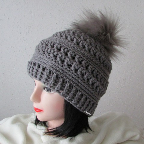 Čepice zima čepice háčkovaná šedá dámská zimní akryl teplá unisex pánská bambule handmade pro muže pokrývka hlavy pro ženy tmavá šedá 