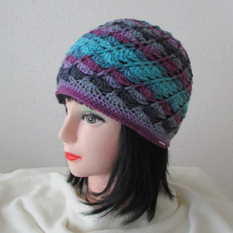 Čepice zima podzim fialová čepice háčkovaná šedá dámská tyrkysová zimní akryl podzimní pestrobarevná merino handmade 