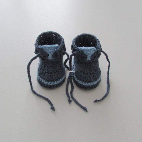 Tenisky děti modrá letní bavlna klučičí miminko léto háčkované kluk tenisky světlemodrá botičky tmavěmodrá handmade capáčky kecky polyester 