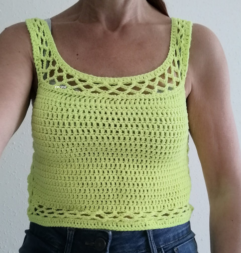 Háčkovaný dámský top letní bavlna ženy žlutá top léto háčkované akryl tílko dámské bolerko crochet fosforová crop top háčkovaný top fosforově žlutá 