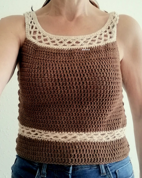 Háčkovaný dámský top letní bavlna ženy hnědá top béžová léto háčkované akryl tílko dámské bolerko crochet háčkovaný top vel. s 