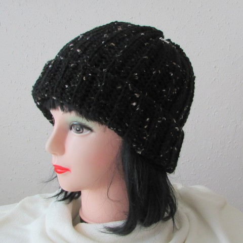 Čepice unisex zima velká čepice háčkovaná černá pružná zimní akryl unisex hřejivá viskoza crochet nopky debilka 