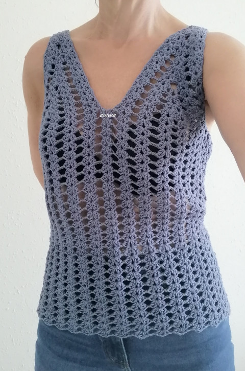 Háčkovaný dámský top modrá letní bavlna ženy top léto háčkované akryl tílko dámské crochet džínová modrá 