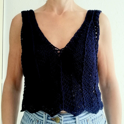 Háčkovaný dámský top letní bavlna ženy top léto háčkované akryl tílko dámské bolerko tmavěmodrá crochet crop top 