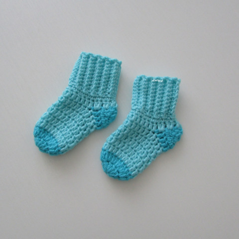 Dětské ponožky (6 - 12 měs.) děti holčičí klučičí miminko háčkované ponožky hřejivé kluk unisex batole celoroční mimi crochet tyrkysová holčička 
