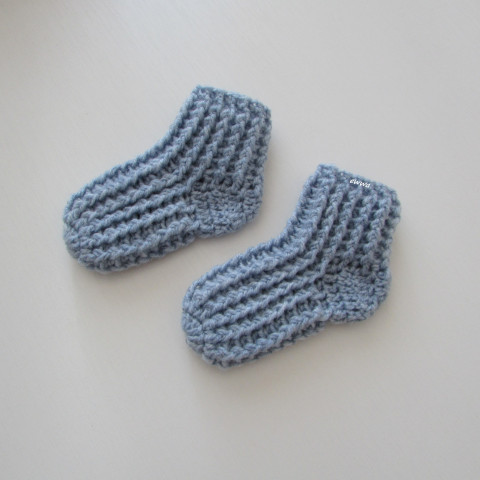 Dětské ponožky (12 - 18 měs.) děti modrá klučičí zimní háčkované akryl ponožky hřejivé kluk celoroční šedomodrá mimi crochet 