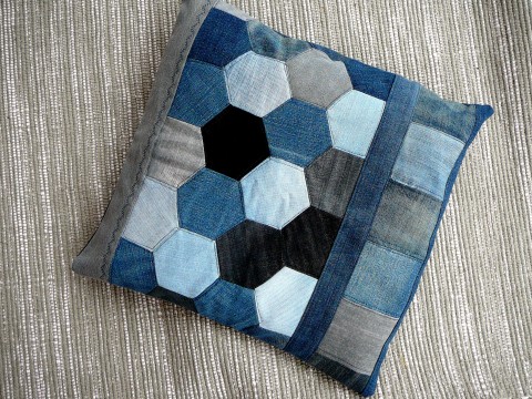 Riflový povlak na polštář. polštář šitý džinový 