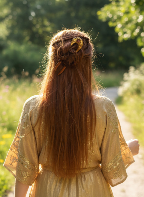 Boho jehlice se zlatými plátky dřevo spona sponka spony spona do vlasů módní doplňky jehlice do vlasů doplňky do vlasů boho šperky boho doplňky boho a hippie móda elegantní šperky šperky do vlasů 