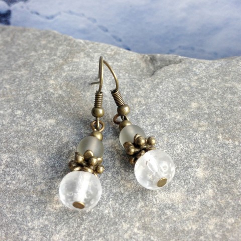 Ledové náušnice sklo zimní čirá mosaz zářivá ledová 