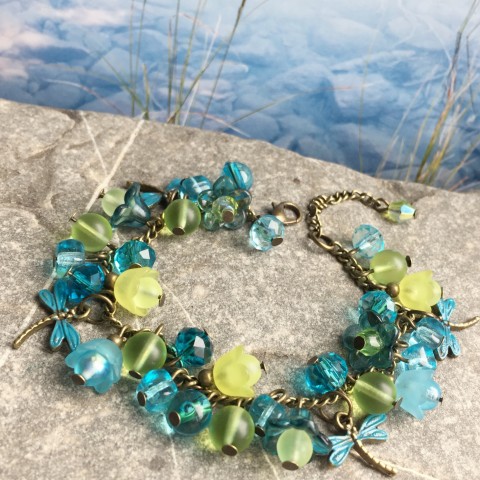 Jezerní náramek náramek zelená vážka tyrkys zvonečky jezero 