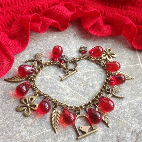 Červené kapky červená náramek korálky kapky mosaz 