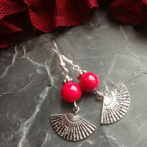 Náušnice - Bobule s vějířky červená vějíř hrozny bobule 