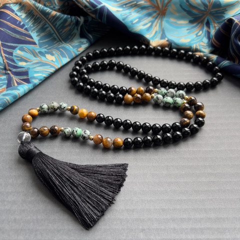 Japa mála - onyx, tygří oko onyx korále tygří oko mantra buddhismus japa mála hinduismus 